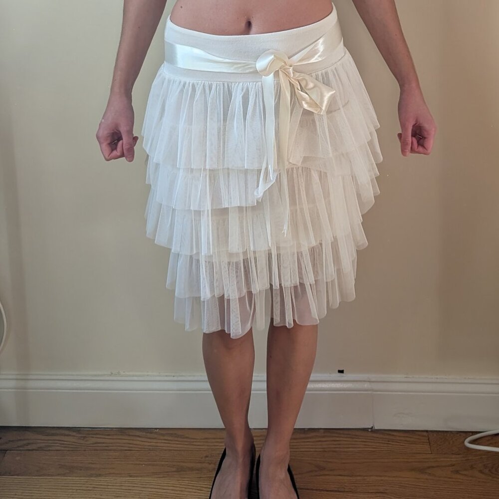 Rinascimento Ivory Layered Tulle Cocktail Skirt with Ribbon Bow Size M Italy - Picture 3 of 16